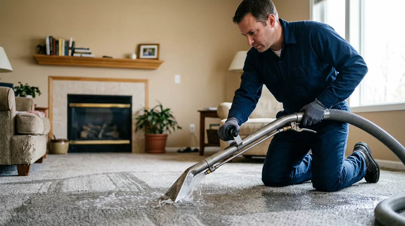 Water damage restoration technician working near Saranac, MI